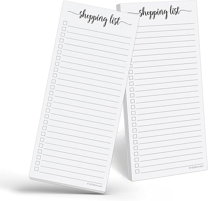 321Done Magnetic Shopping List Notepad 2-Pack - 3.7 x 8.5 (1/3 Sheet Slim Size) Made in USA - College Ruled - Minimalist Handheld Grocery List, Store, Market - Pad for Planning, Organizing, Meal Prep