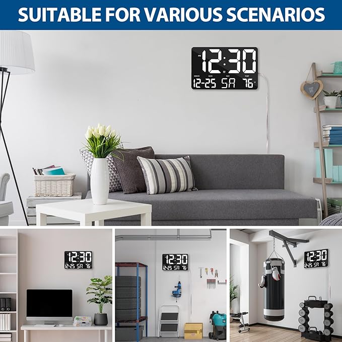 SZELAM Digital Clock Large Display,11.5"Digital Wall Alarm Clock with Remote Control,LED Oversized Electric Clock with Calendar,12/24H,Adjustable Brightness Large Clock for Home Office Kitchen Bedroom