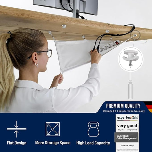 Cable Management net - Under Desk Wire Management - Flexible Under Desk Cable Management Tray White