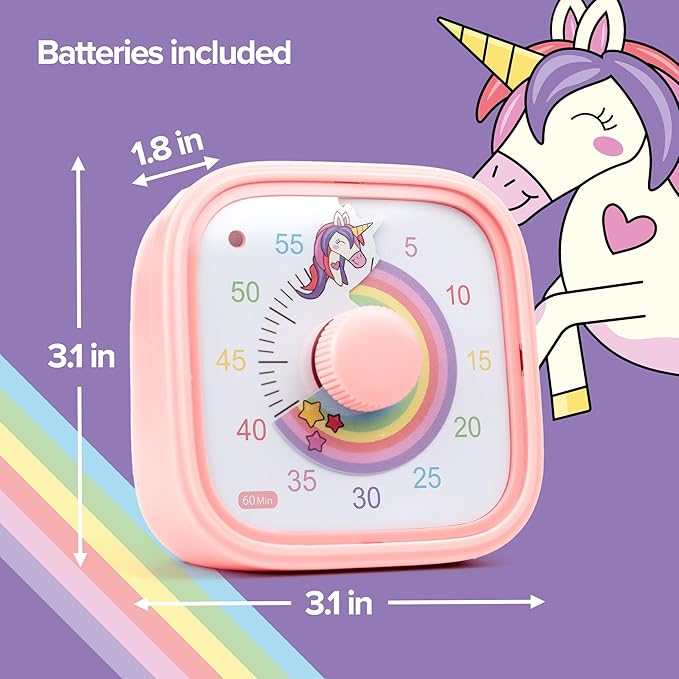 Visual Timer for Kids – Silent Time Management – 60 Minute Countdown – Focus and Productivity Tool – for Classroom, Toddlers, Study, Toothbrush – Fun Design – Adjustable Alarms (Pink)