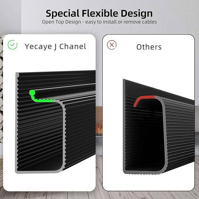 YECAYE 157in Cable Management, Cord Organizer,Easy Install Self-Adhesive Cord Hider, Cable Organizer, Cable Hider for Office Organization,Child & Pet Proof, Black