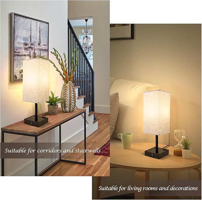 Touch Table Lamp for Bedroom, Stepless Dimmable Bedside Lamp with USB C+A Ports & 3 Color Temperatures, Nightstand Light for Living Room Office, LED Bulb Included (Gray)