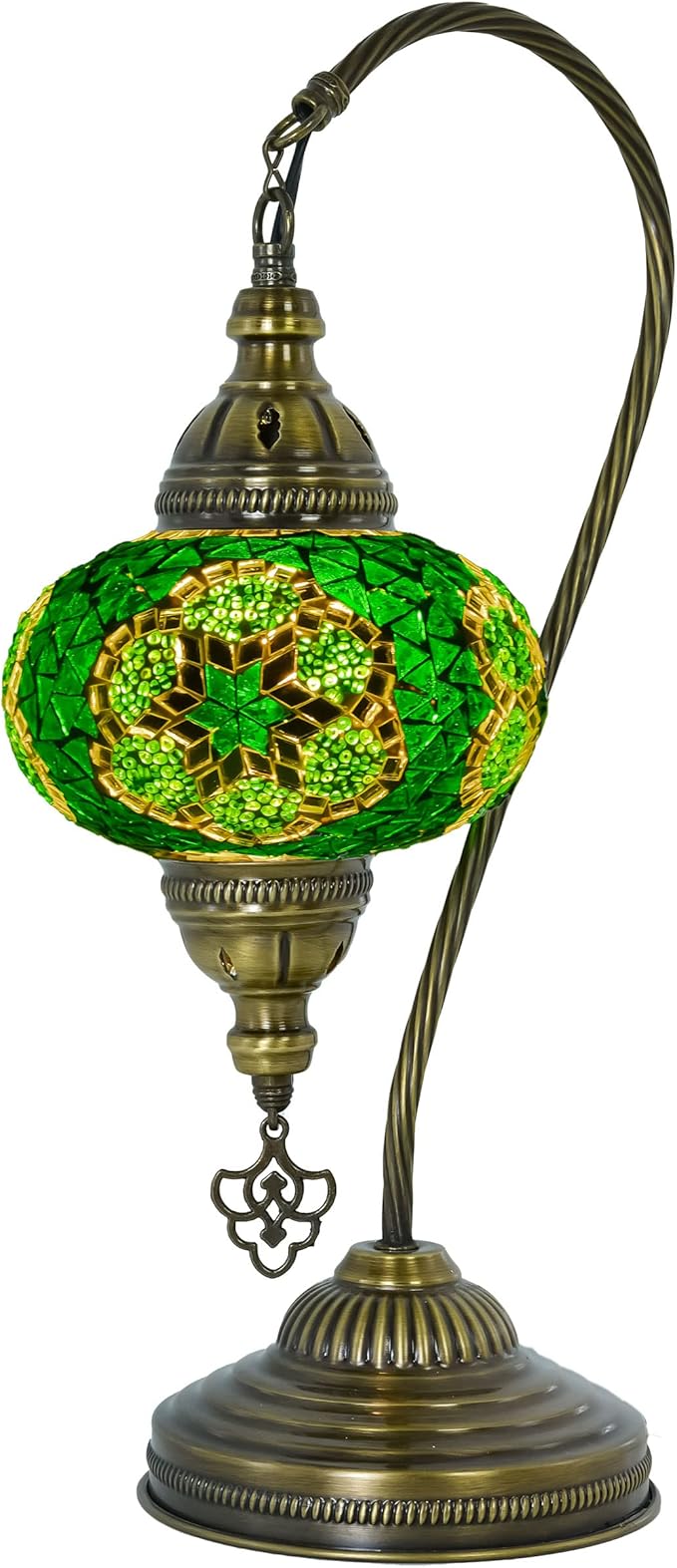 mozaist Moroccan Mosaic Tiffany Style Desk Lamp, Turkish Stained Glass Handmade Bedside Gooseneck Table Lamp, Bohemian Living Room Vintage Light with E12 Socket & US Plug (Dark Green)