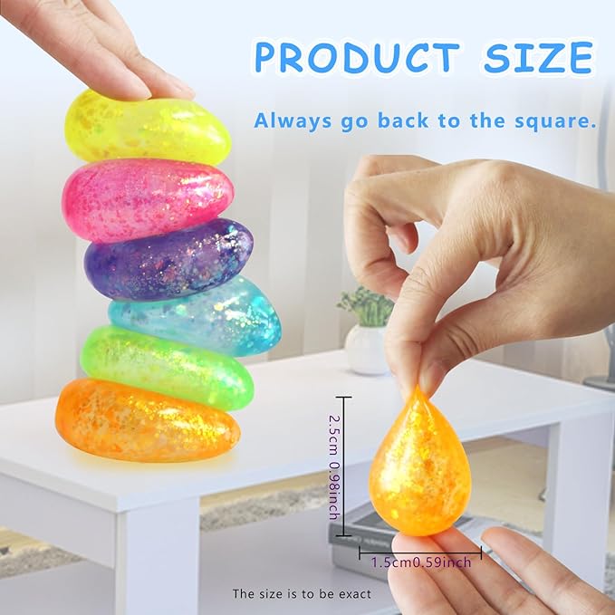 6pack Fidget Toys Squishy Drop Toys| Ice Squishy Drop Malt Sugar Balls| High Density Gel Filled Water Drop Sensory Squeeze Toy|Relief Stress Squeeze Toy Color May Vary (Pack of 6)