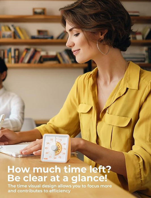 LIORQUE 60 Minute Visual Timer for Kids, Visual Countdown Timer for Classroom Office Kitchen with 'Pizza' Pattern Design, Pomodoro Timer with Silent Operation (Batteries Included)