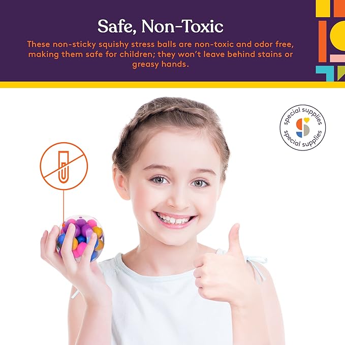 Squishy Stress Ball Squeeze, Color Sensory Toy, Relieve Tension, Anxiety, Home, Travel and Office Use, Fun for Kids and Adults (4-Pack)