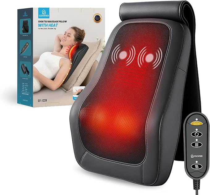 COMFIER Back Massager for Back Pain Deep Tissue 3D Shiatsu Neck Back Massager with Heat & Vibration Massager for Neck Shoulder Back Massage for Chair Heated Massage Cushion, Gifts/Presents for Mom Dad
