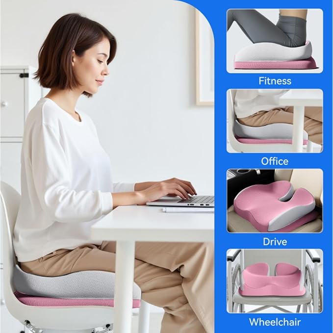 Seat Cushions for Office Chairs Wheelchair Cushion for Long Sitting Back Pain,Memory Foam Seat Car Computer Desk Chair Cushion,Coccyx Cushion for Tailbone Pain Relief Cushion Office Chair Butt Pillow