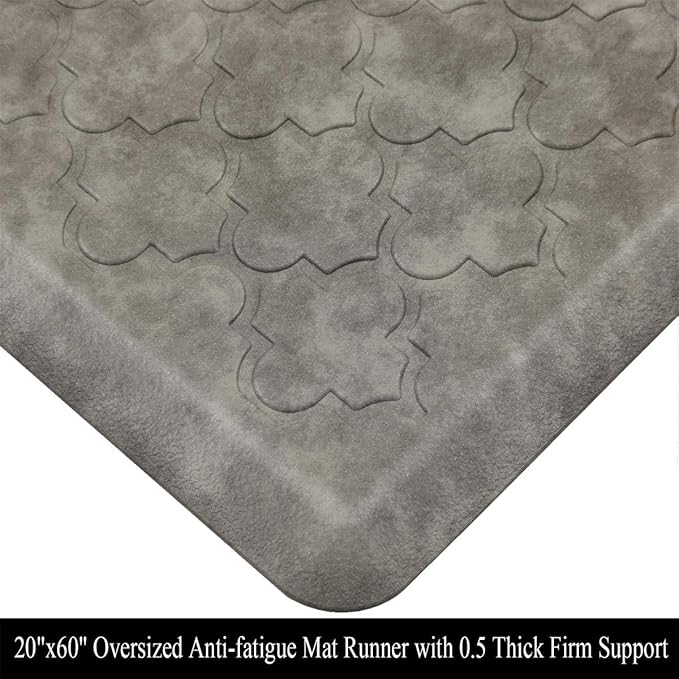 HEBE Kitchen Mat Cushioned Anti Fatigue Comfort Floor Mat 20"x60" Waterproof Non Slip Kitchen Rug Runner Laundry Room Rug Floor Carpet Heavy Duty Comfort Standing Mat Pads,Grey