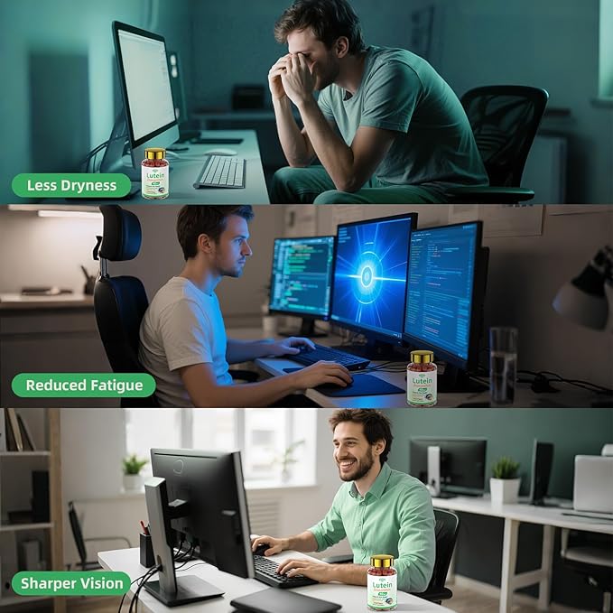 Lutein and Zeaxanthin Supplement, Lutein Eyes Vitamins Support Vision Clarity Macular Health Dry Eye Comfort Blue Light with Bilberry Extract Omega 3 Zinc and Vitamins C & E for Adults