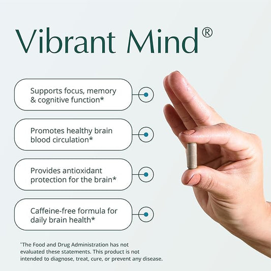 Natura Health Products Vibrant Mind - Nootropic Brain Supplement for Memory and Focus* - Featuring Bacopa, Ginkgo Biloba, Centellin & Phosphatidylserine -Caffeine Free (90 Capsules)