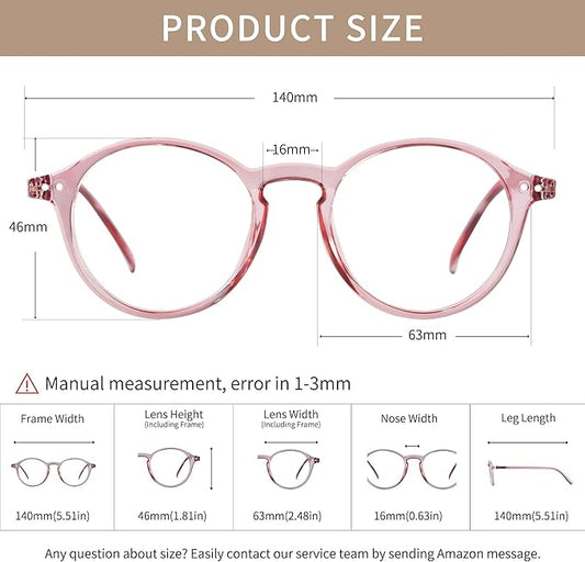 Blue Light Blocking Glasses Round Retro Computer Gaming Glasses Women Men UV Protection AB3303 (Pink)
