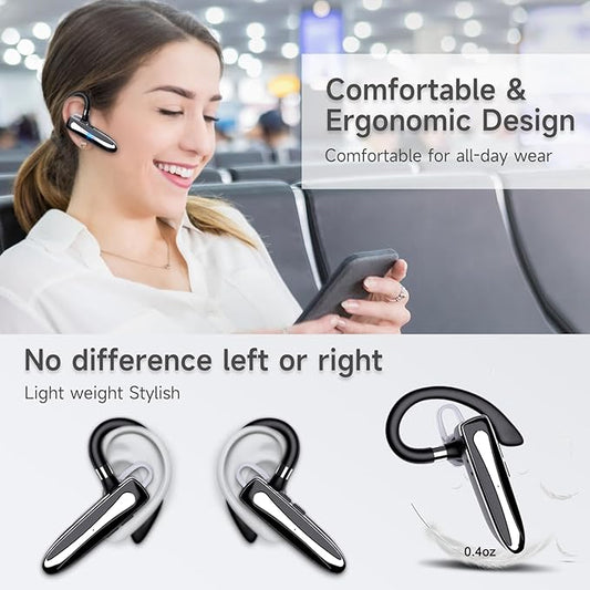 EUQQ Bluetooth Headset, Wireless Earpiece with Microphone 24 Hrs Talk Time Noise-Canceling Driving Headset for Trucker Hand-Free Headphones, Bluetooth Earpiece for Driving/Leisure/Work (Black)