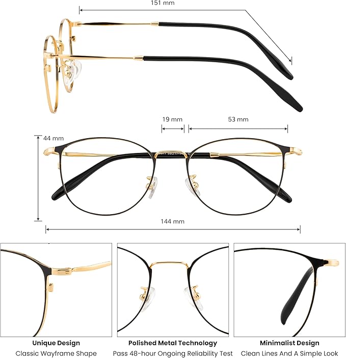 GUDVUE Blue Light Glasses, Computer/Gaming/TV/Phones Glasses for Women/men, Anti Glare/UV400/Eye Strain, Oval Black/Golden