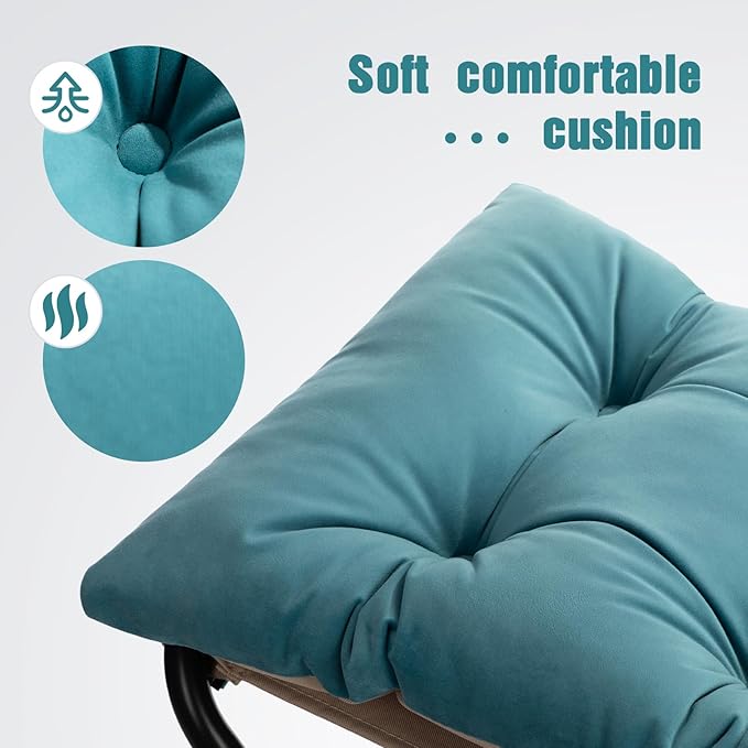 AbocoFur 15"(H) Folding Footrest Stool, Accent Padded Sofa Foot Stool for Lazy Chair, Upholstered Small Foldable Ottoman, Metal Frame Portable Foot Rest Ottoman for Living Room, Bedroom, Lake Blue