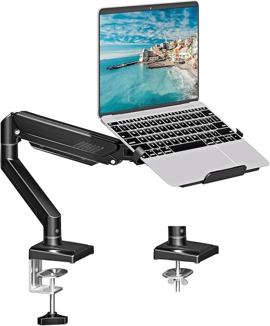 MOUNTUP Laptop Stand for Desk, 2-in-1 Monitor Mount with Laptop Tray Holds 4.4-22lbs, Adjustable Laptops Arm Mount for Max 17" Notebook & 32" Monitor, Laptops Desk Arm with Clamp/Grommet