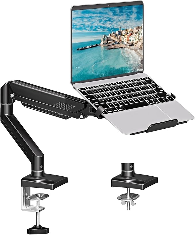 MOUNTUP Laptop Stand for Desk, 2-in-1 Monitor Mount with Laptop Tray Holds 4.4-22lbs, Adjustable Laptops Arm Mount for Max 17" Notebook & 32" Monitor, Laptops Desk Arm with Clamp/Grommet