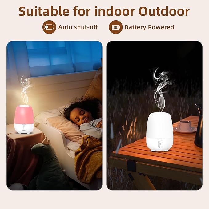 150ML Cordless Essential Oil Diffuser, Built-in 6000mAH Rechargeable Battery, 7-Hour Runtime, 7 LED Color Changing Lights