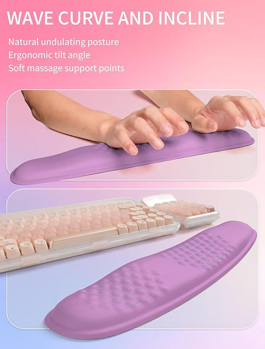 Hokafenle 2in1 Combination, Wave Keyboard Wrist Rest and Ergonomic Curvature Mouse Pad Wrist Support for Relieve Wrist Pain, Filled with Soft Cushion Memory Foam, Purple Lilac
