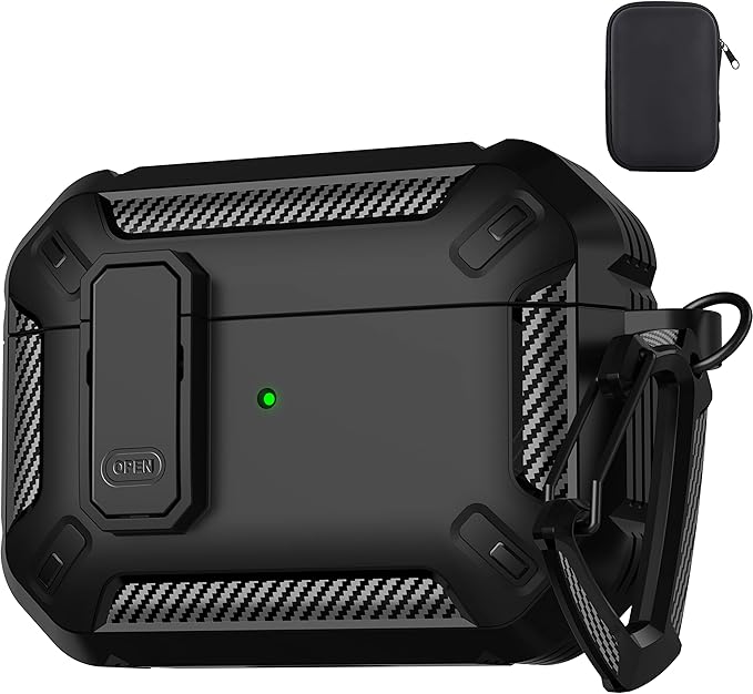 Maxjoy AirPods Pro 2nd/1st Generation Case Cover with Lock, AirPods Pro 2 Protective Case with Keychain Compatible with Apple AirPod Pro2 2023 USB C Cable 2022 Lightning Cable/ Pro1 2019, Black