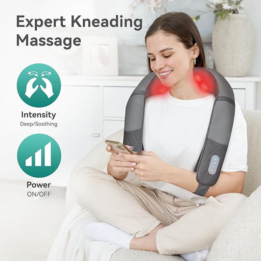 Snailax Shiatsu Neck Shoulder Massager,Back Massager with Soothing Heat,Electric Deep Kneading Neck Back Massage Pillow,Gifts for Men Women