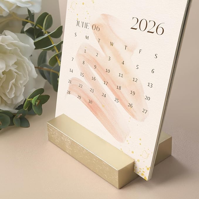 UNIQOOO 3.5" Gold Birch Wood Stand for Monthly Desk Calendar, Wooden Block Base, Cardstock Holder, For Office Home Retail Reception Decor, Photo Display, 10 Pack