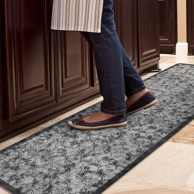 HEBE Kitchen Mat Cushioned Anti Fatigue Comfort Floor Mat 20"x60" Waterproof Non Slip Kitchen Rug Runner Laundry Room Rug Floor Carpet Heavy Duty Comfort Standing Mat Pads,Silver Grey