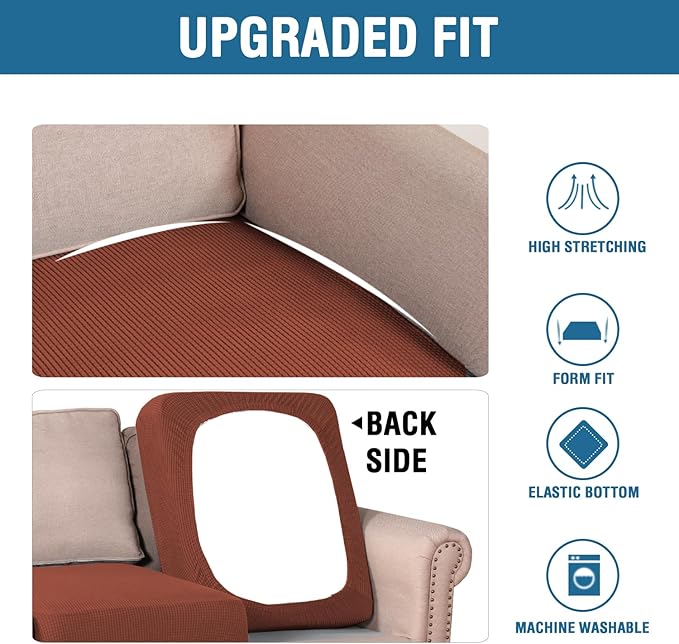 H.VERSAILTEX Stretch Couch Cushion Covers Individual Seat Sofa Chair Slipcovers Cushion Protector Cover Featuring Jacquard Textured Twill Fabric(1 Cushion Chair Cover, Rust)