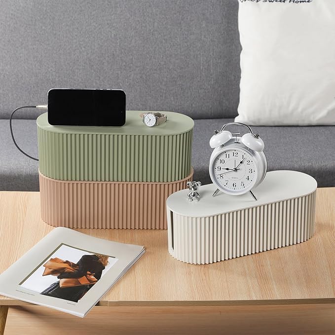 Cable Management Box Large Cable Organizer Box for Power Strips, Surge Protectors, Chargers, Adapters, TV Computer Wires Cable Hider Organizer Box with Cable Ties,Clip Holders - Khaki