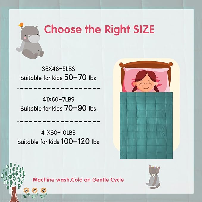 yescool Weighted Blanket (5 lbs, 36" x 48", Teal) Cooling Heavy Blanket for Sleeping Perfect for 40-60 lbs, Breathable Blanket with Premium Glass Bead, Machine Washable