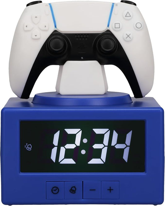 Paladone PlayStation DualSense Controller Digital Alarm Clock with Night Light Function - Officially Licensed Gaming & Bedroom Décor for Kids & Teens, White, Blue