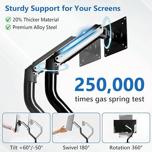 Lyngins Dual Monitor Stand, 17-32 inch Monitor Mounts for 2 Computer Screens, VESA Mount with 75/100 mm, Each Arm Supports Up to 20.94 lbs, Double Monitors Arm Desk Mount - Black