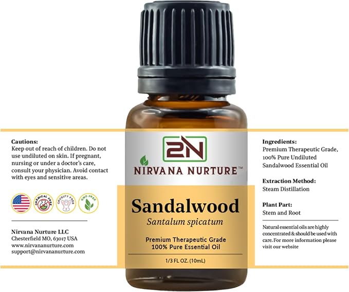 Sandalwood Essential Oil 100% Pure Premium Therapeutic Grade, Undiluted - Aromatherapy Diffuser for Calm and Relaxation, Skin Care, Hair Care