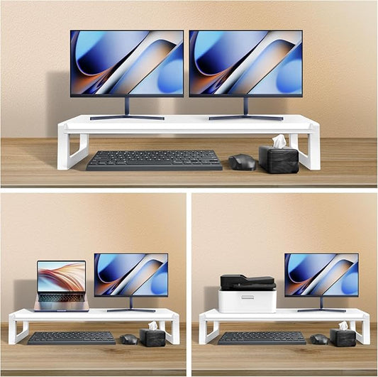 Dual Monitor Stand Riser – 36-Inch Computer Monitor Stand with Multifunctional Slot for 2 Monitors, Multi-Purpose Desktop Storage for Laptop, Printer, TV