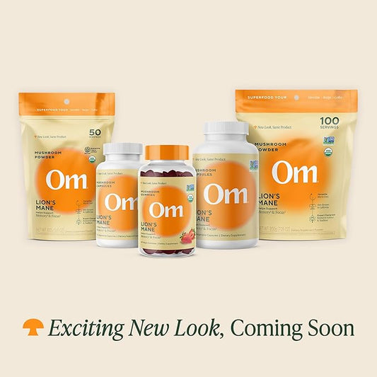OM MUSHROOM SUPERFOOD Lion's Mane Mushroom Capsules Superfood Supplement, 90 Count, 30 Day Supply, Fruit Body and Mycelium Nootropic for Memory, Focus, Nerve Health and Immune Support