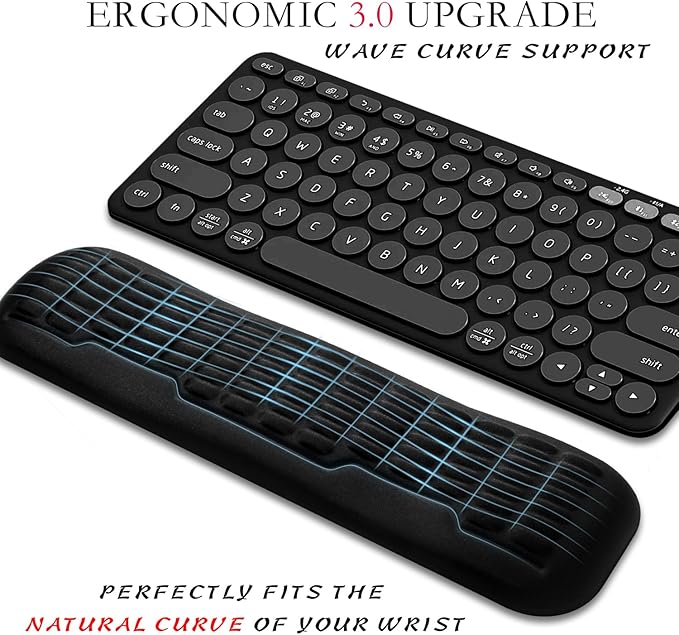 UnivoColors Memory Foam Keyboard Wrist Rest,Latest 3.0 Wave Curve Design,High-Resilience Memory Foam Non-Slip Base,Fits Compact Keyboards,Ideal for Work and Gaming(Black)