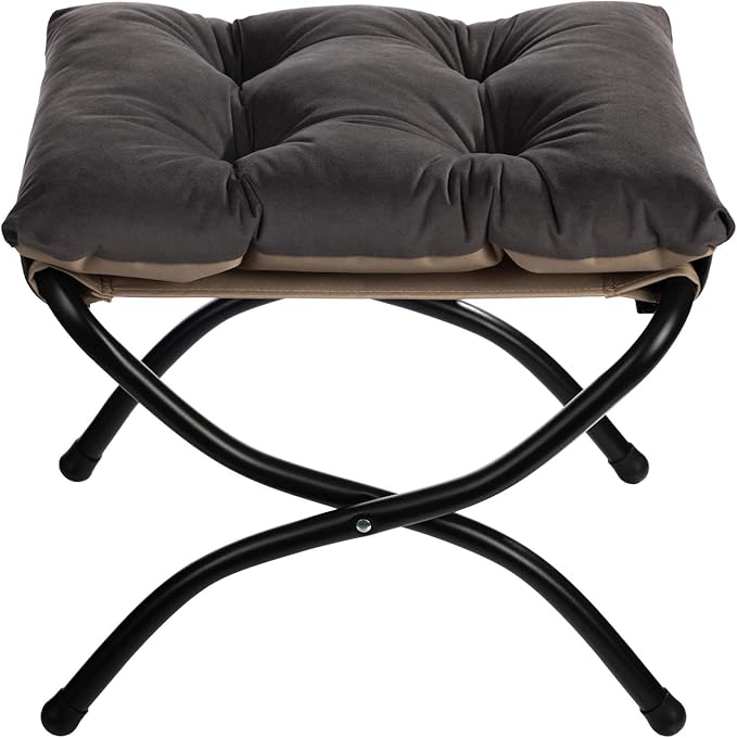HollyHOME 15"(H) Folding Footrest Stool, Upholstered Small Foldable Ottoman, Accent Padded Sofa Foot Stool for Lazy Chair, Metal Frame Portable Foot Rest Ottoman for Living Room, Bedroom, Smoky Grey