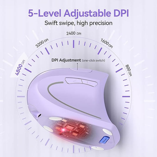 TECKNET Ergonomic Mouse Wireless, Rechargeable Mouse Wireless Silent for Carpal Tunnel Right Hand, 2.4GHz USB Vertical Mouse Wireless for Laptop, 5 Adjustable 4800 DPI, Computer, MacBook, Desktop