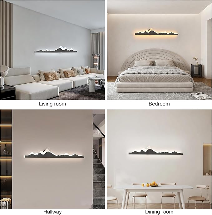 Qcyuui Wall Sconce with Remote Control 47.2inch Dimmable LED Wall Lights Black Led Wall Sconce Indoor Mountain Shape Wall Lamps for Living Room Bedroom Hallway,24W