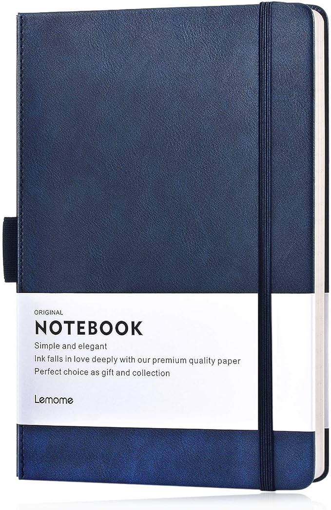 Thick Classic Notebook with Pen Loop - A5 College Ruled Hardcover Writing Notebook with Pocket + Page Dividers Gifts, Banded, Large, 180 Pages, 8.4 x 5.7 in