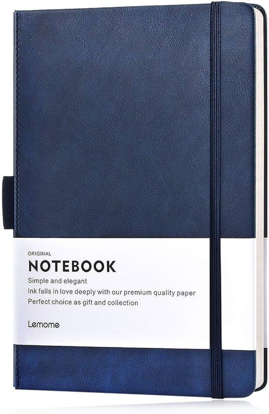 Thick Classic Notebook with Pen Loop - A5 College Ruled Hardcover Writing Notebook with Pocket + Page Dividers Gifts, Banded, Large, 180 Pages, 8.4 x 5.7 in
