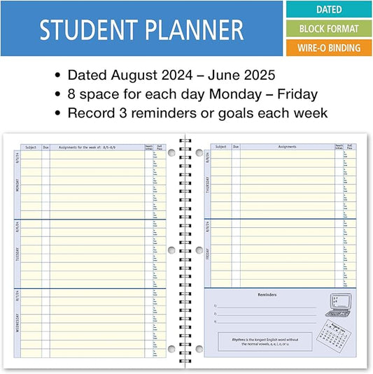 Elan Publishing Company Dated Student Planner: for Middle or High School August - June Dated for 2024-2025 Academic Year (Blue)