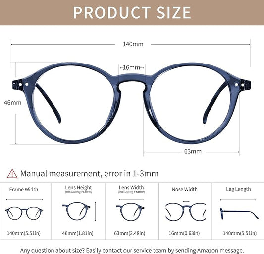 Blue Light Blocking Glasses Round Retro Computer Gaming Glasses Women Men UV Protection AB3303 (Black/Blue)