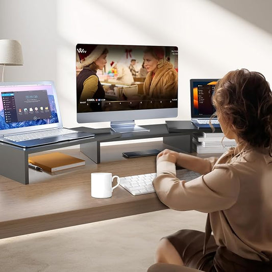 Pholiten Dual Monitor Stand Riser for 2 Monitors,Desktop Monitor Stand with Adjustable Length and Swivel Angles, Extra Long Multifunctional Stand up to 48.2" fit Computer Laptop Printer Max 44 lbs