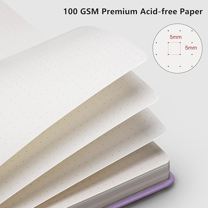 RETTACY Bullet Dotted Journal Notebook, 320 Numbered Pages, A5 Medium Size (5.7'' × 8.3''), Leather Hardcover, 100 GSM Thick Paper, for Bullet Journaling, Planning, Tracking (Purple)
