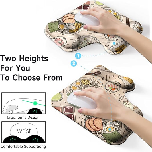 Ergonomic Mouse Pad with Gel Wrist Rest (1"& 1.2" Dual Height) - Mouse Pads Compact Mousepad Desk Mat Office, Gaming & Carpal Tunnel Relief | Non-Slip Rubber Base Japanese Ramen