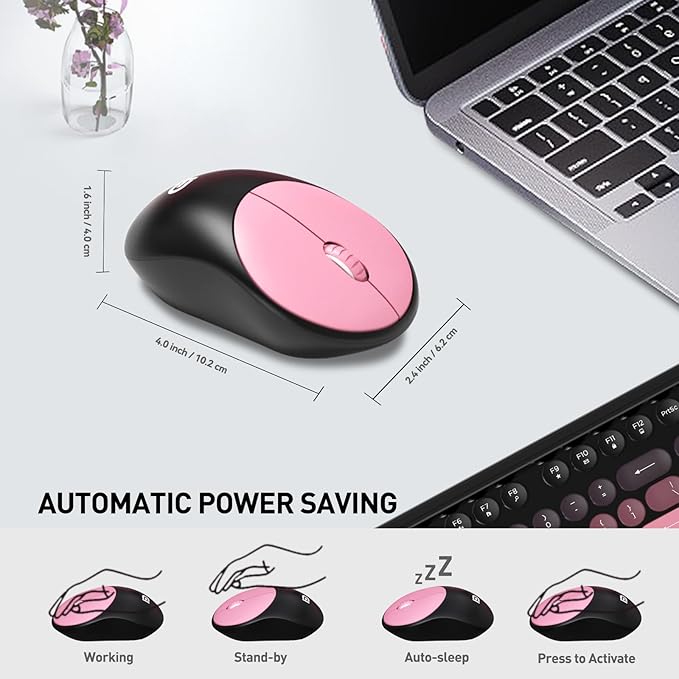 Wireless Keyboards Mouse Combos, Colorful Cute Typewriter Full-Size Retro Creamy Keyboard, 2.4GHz Sleep Mode Office Quiet Wireless Keyboard and Mouse Set for Desktop Laptop PC Computer-BlackBerry