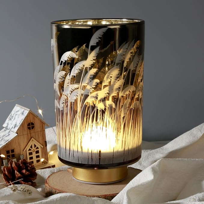 Eywamage Battery Operated Table Lamp with Remote, Pampas Cordless Glass Accent Lamp Lights for Bedroom Living Room Kitchen