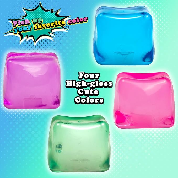 Sensory Stress Cube – High-Density Gel-Filled Ice Cube Squishy Fidget Toy for Anxiety Relief, Slow Rising, ADHD & Focus Aid, for Kids & Adults – 2.1", 1Pc, Purple