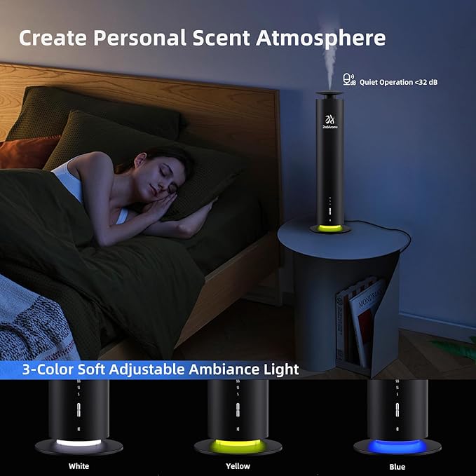 Waterless Scent Diffuser Starter Kit, Diffusers for Home Office Hotel 1000 Sq Ft Coverage, Cordless Essential Oil Diffuser Large Room with 3 Mood Lights, 3 Scent Oils, App Control, Black